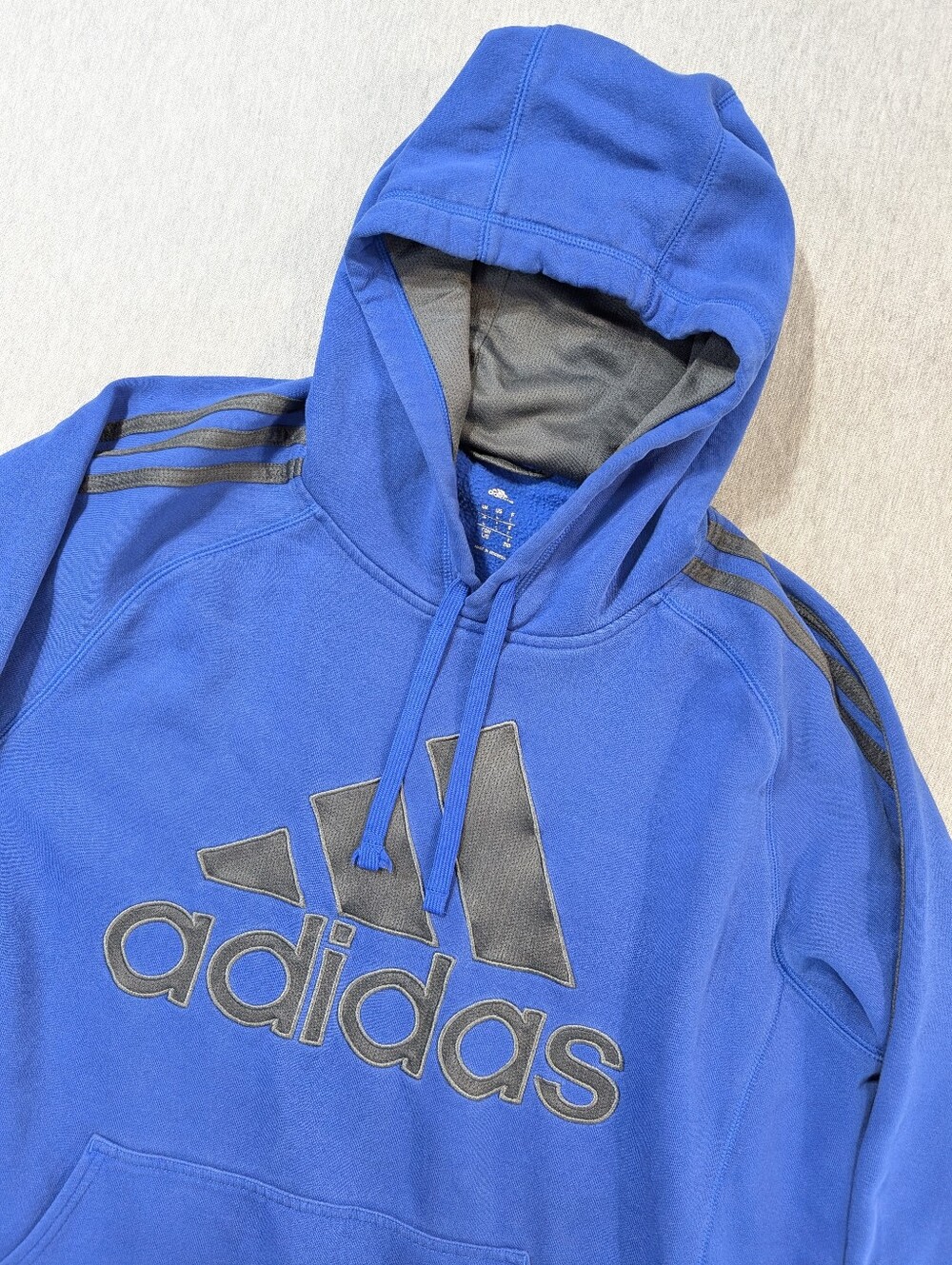 Adidas Classic 3 Striped Pullover Hoodie Men's Large Blue Black Sherpa Lined